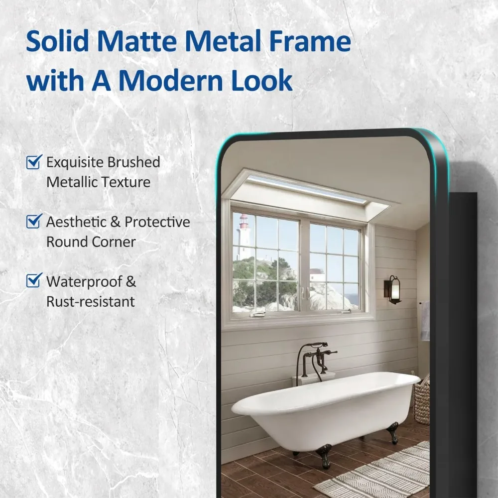 Lemari Obat Dinding Tersembunyi Ukuran 16x24 Inci dengan Cermin & Penyimpanan yang Dapat Disesuaikan - Bingkai Logam Modern untuk Dekorasi Rumah