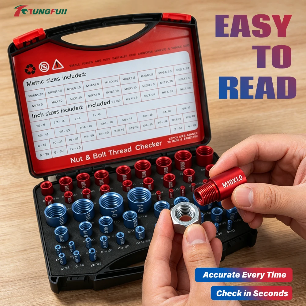 TUNGFULL Thread Checker Nut and Thread Checker Carbon Steel Nut Identifier Gauge with Storage Box for Maintenance Repair