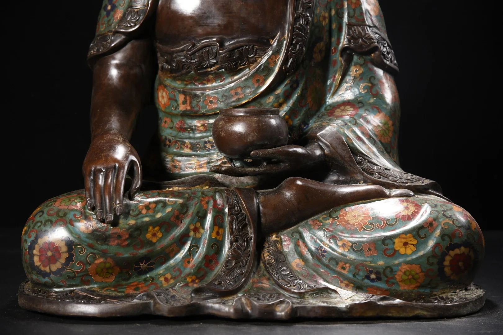 

22"Nepalese folk Old Bronze Cloisonne Enamel Parinirvana Shakyamuni Amitabha Sitting Buddha Worship Hall