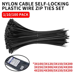 Pack of 1000/250Pcs Nylon Cable Tie Self-locking Wire Zip Ties Set Kit 3*100 3*150 4*200 Supply Fasteners Hardware Cable Ties