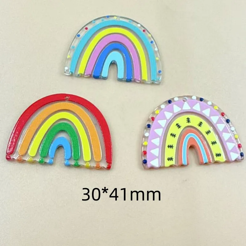 10pc Colorful Rainbow Acrylic Pattern Pendant Necklace For Women Men Earrings Pendant Elements Necklaces Diy Gifts Jewelry
