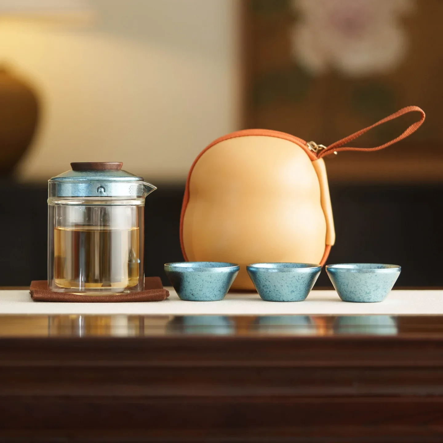 Pure Titanium Travel Tea Set Portable Quick Cup One Pot Three Cups Out-and-out Carrying Bag with Filter Unique Luxury Tea Gift