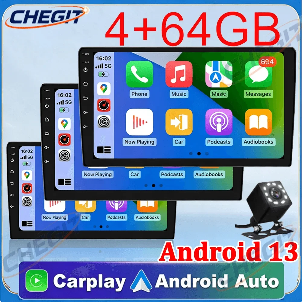 

Автомобильное радио Android 13 с GPS, 7/9/10 дюймов, 2 DIN, стереоприемник, мультимедийный плеер 64 ГБ, беспроводной CarPlay, Android Auto, подарок