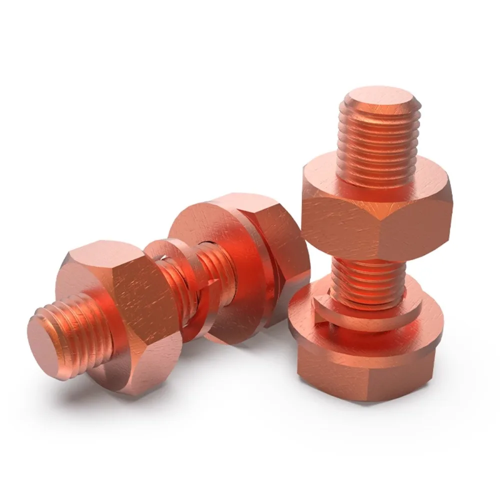 M3/4/5/6/8/10/12/14/16 Длина 6-120 мм 99,9% Болт с шестигранной головкой из чистой меди и гайкой с пружинной шайбой Электрическая проводимость