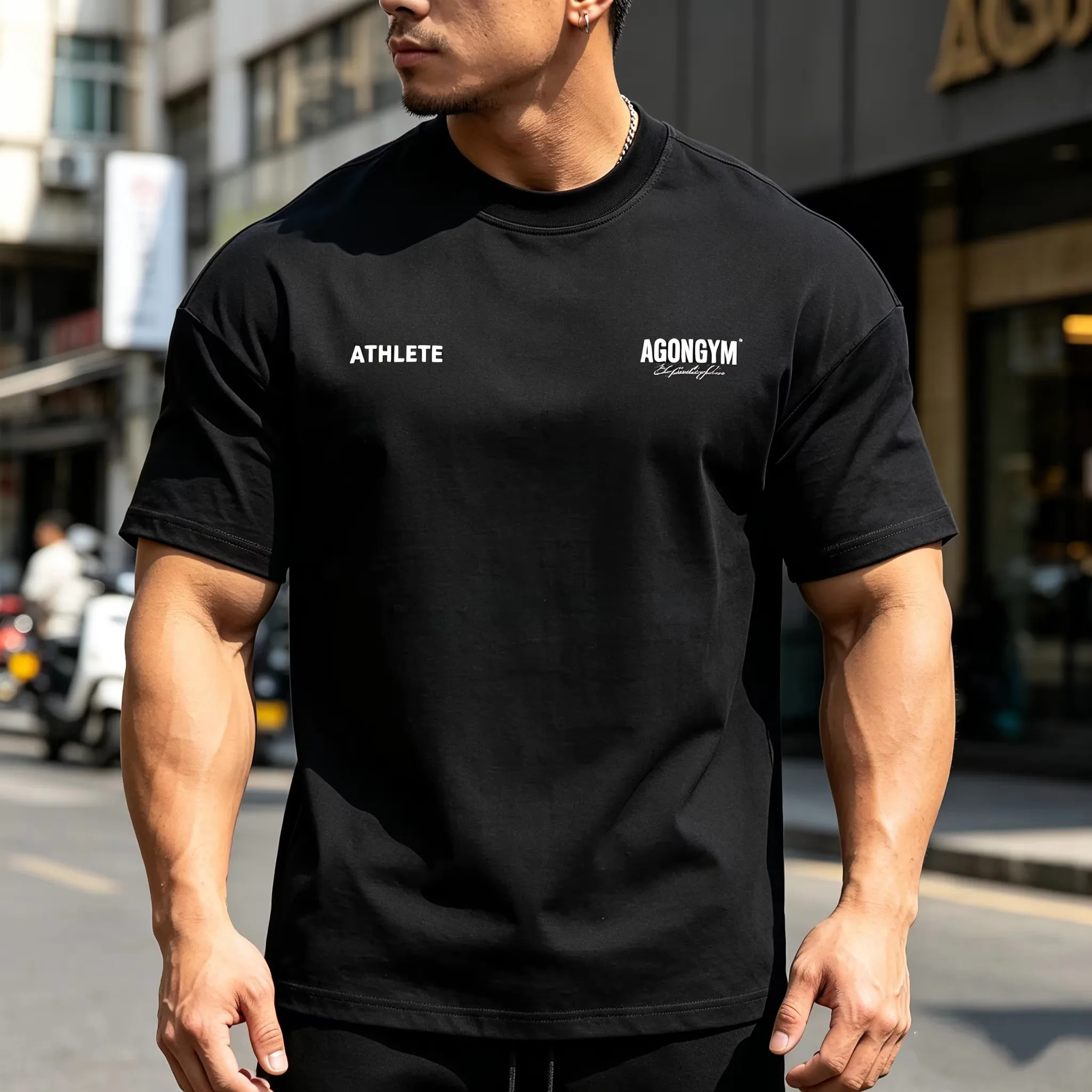 2026 New Family Matching Oversized Unisex Streetwear T Shirt AGONGYM Bodybuilder Statue Back Graphic Tee Gym Fitness Short Tops