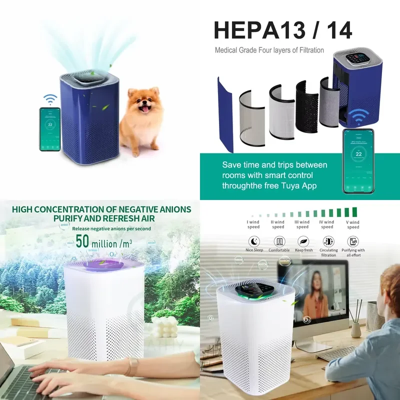 Portable Smart Desktop air Purifier Machine WIFI Activated Carbon HEPA13 Air Purifier for Home