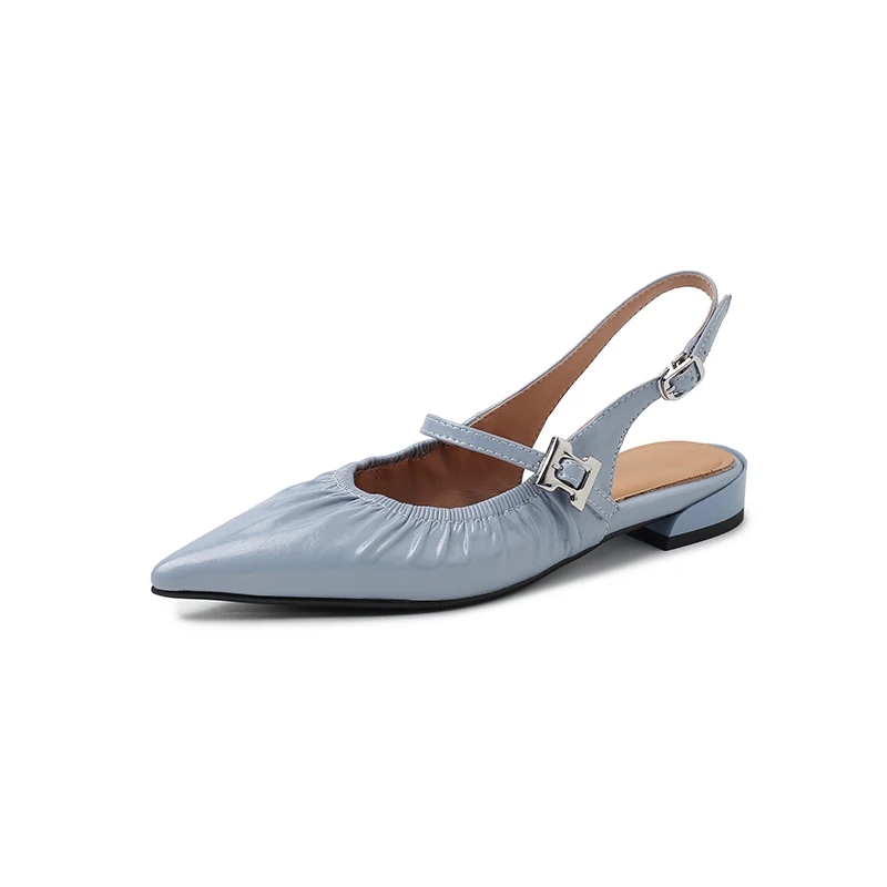 

Летняя обувь, элегантные женские босоножки на низком каблуке, плиссированная обувь, сандалии с закрытым носком во французском стиле, трендовая обувь из натуральной кожи