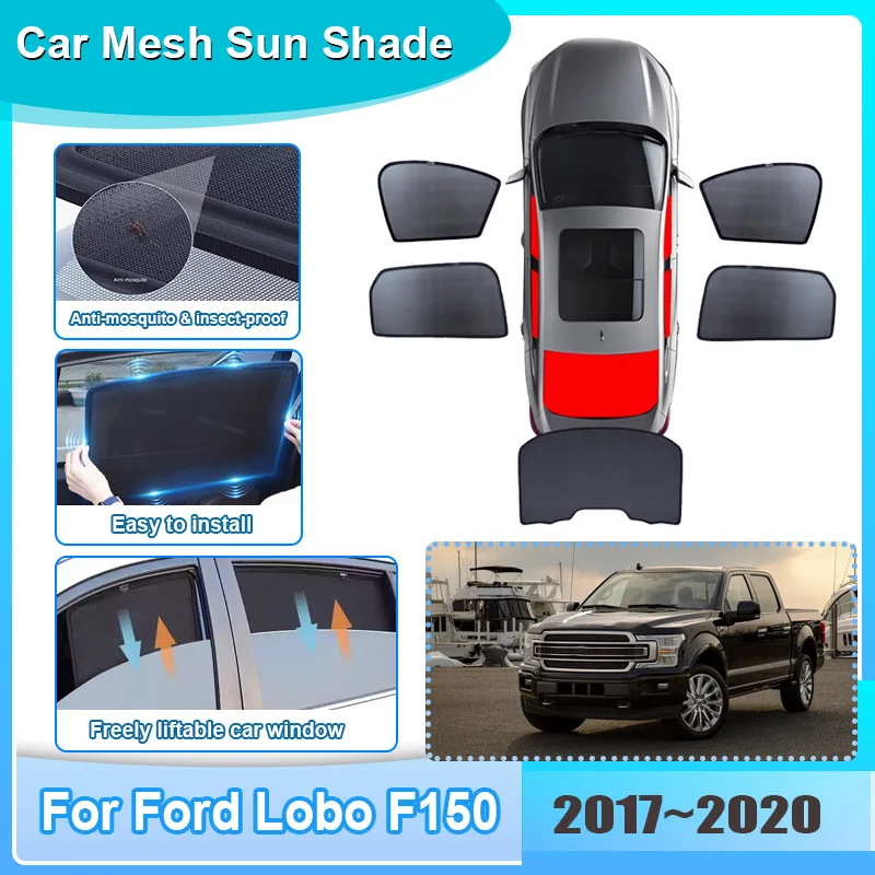 Car Window Sunshade For Ford Lobo F150 F-150 F-Series 2018 2017-2020 Visor Mesh UV Protection Windshield Curtain Car Accessories