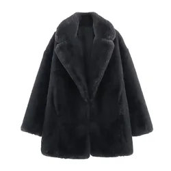 ZATT 2024 Autumn And Winter New Collection Simplicity Elegant Streetwear Easy Match Warm Black Artificial Fur Women Coat