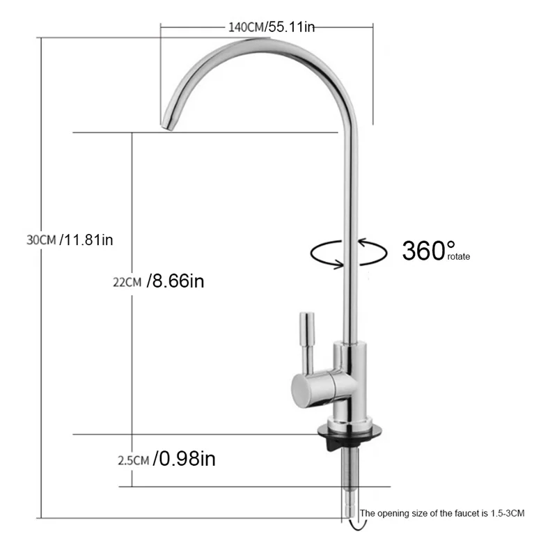 New 1/4 Inch Stainless Steel Faucet Water Filter Tap for Kitchen Sink Rotation Faucet Fast Connection Drinking Water