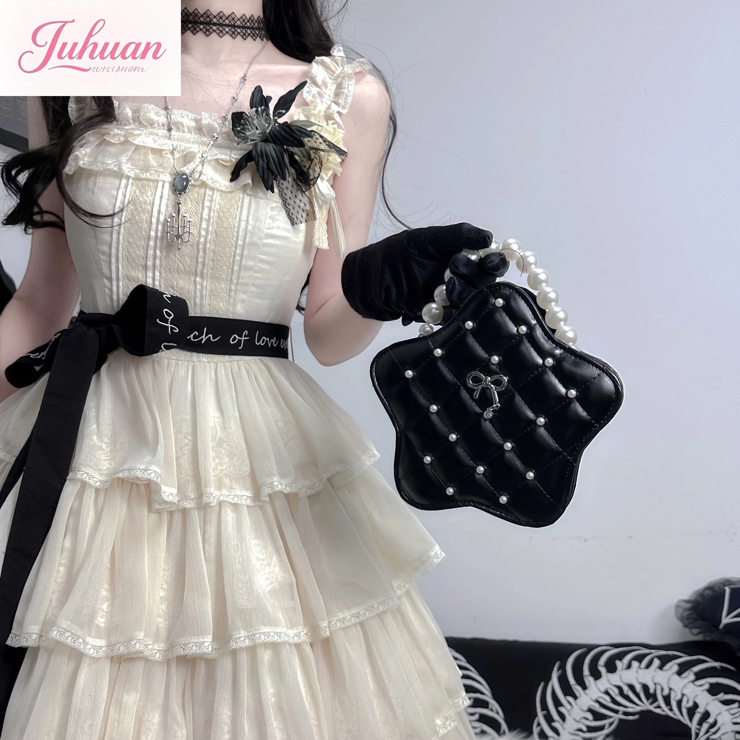 

Kawaii Japanese original star-shaped exquisite soft girl bags Lolita mini hand carry bow rhombus pearl messenger bag women
