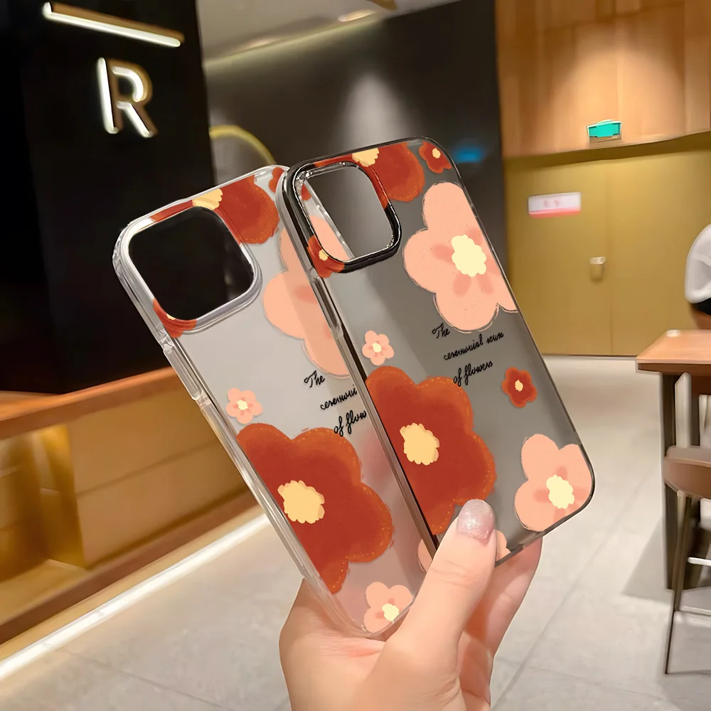 Clear Soft Phone Cases for iPhone 14 Case iPhone 16 15 12 11 13 Pro Max 16 Plus Mini Shockproof Matte Cute Folwer Bumper Cover
