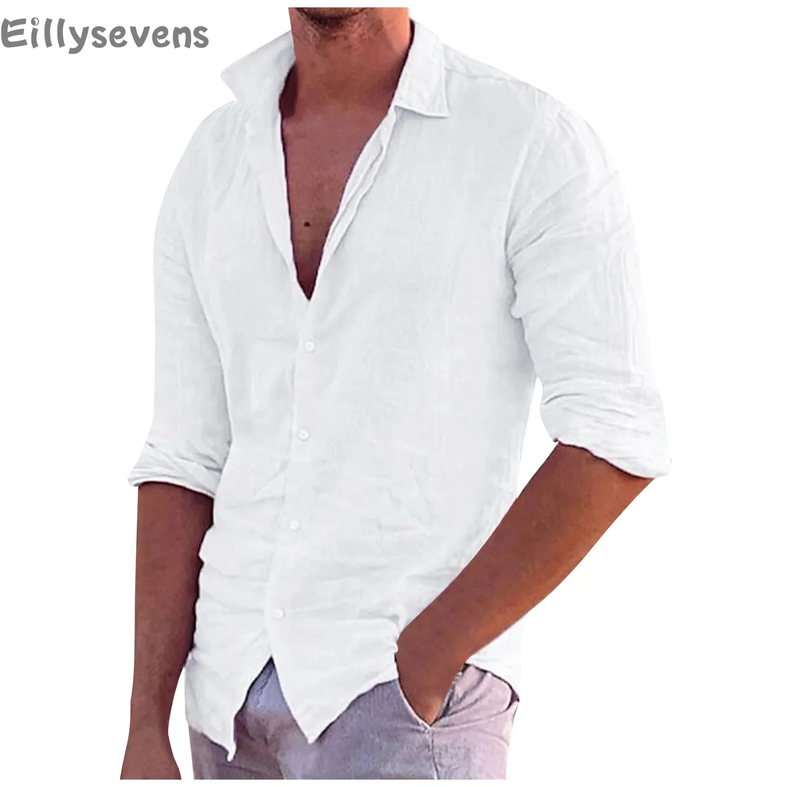 

Men Long Sleeve Shirts Polo-Neck Summer travel shopping tops Fashion casual Cotton linen Hawaiian beach holiday camisa masculina