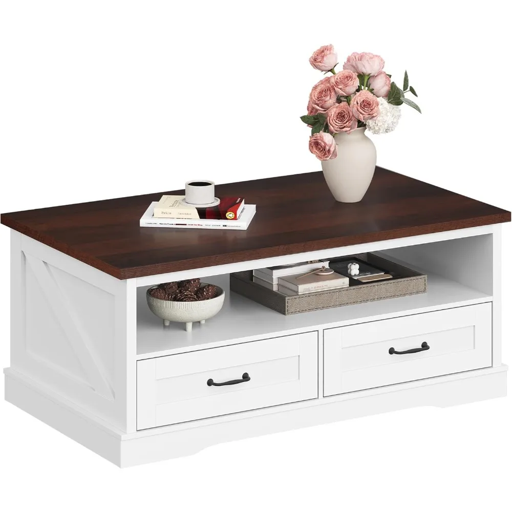 

Coffee Table for Living Room, Coffee Table with 2 Storage Drawers, Modern Center Table with Open Display Area