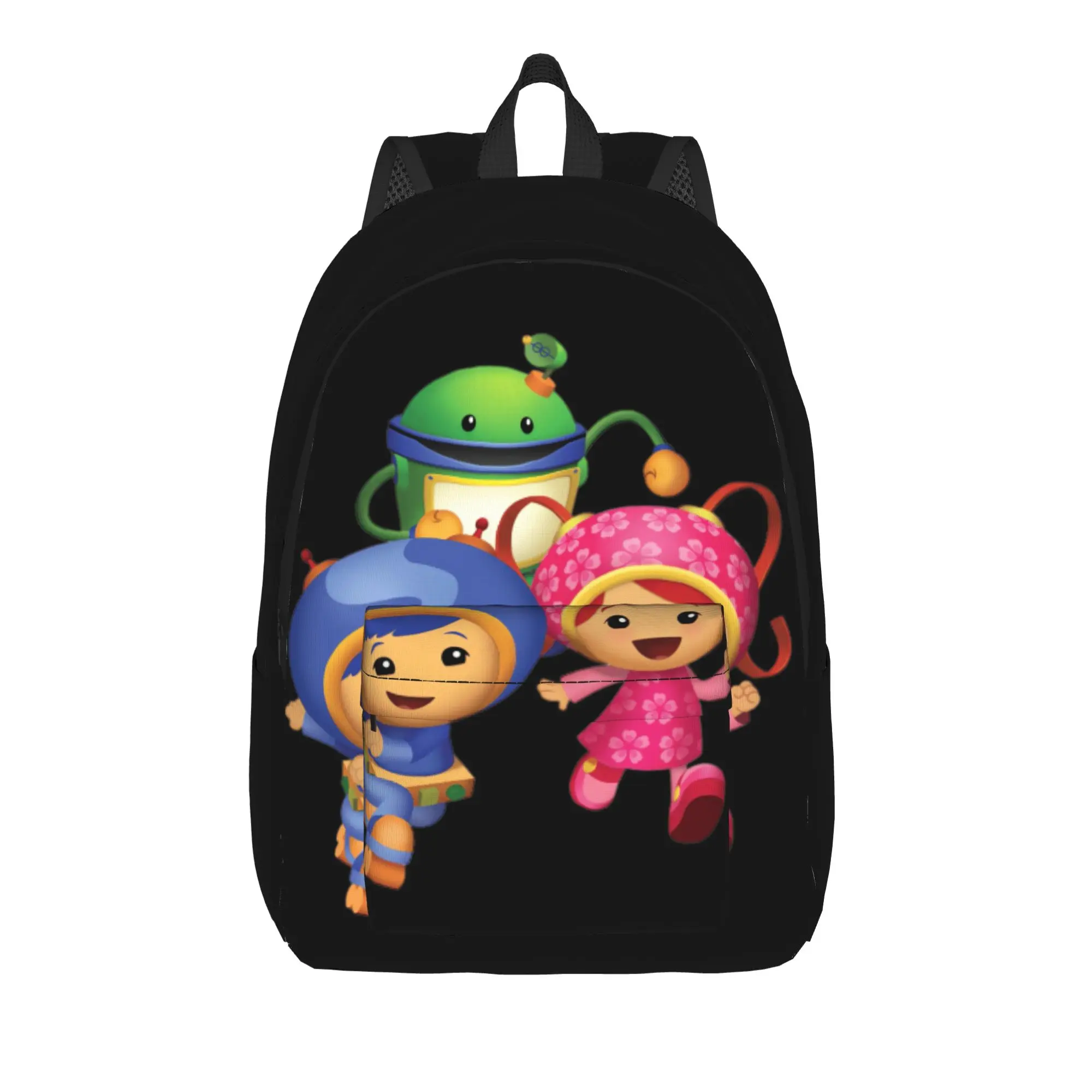 Black Background Team Umizoomi Backpack  Streetwear Backpacks Men Travel Pattern School Bags High Quality Rucksack