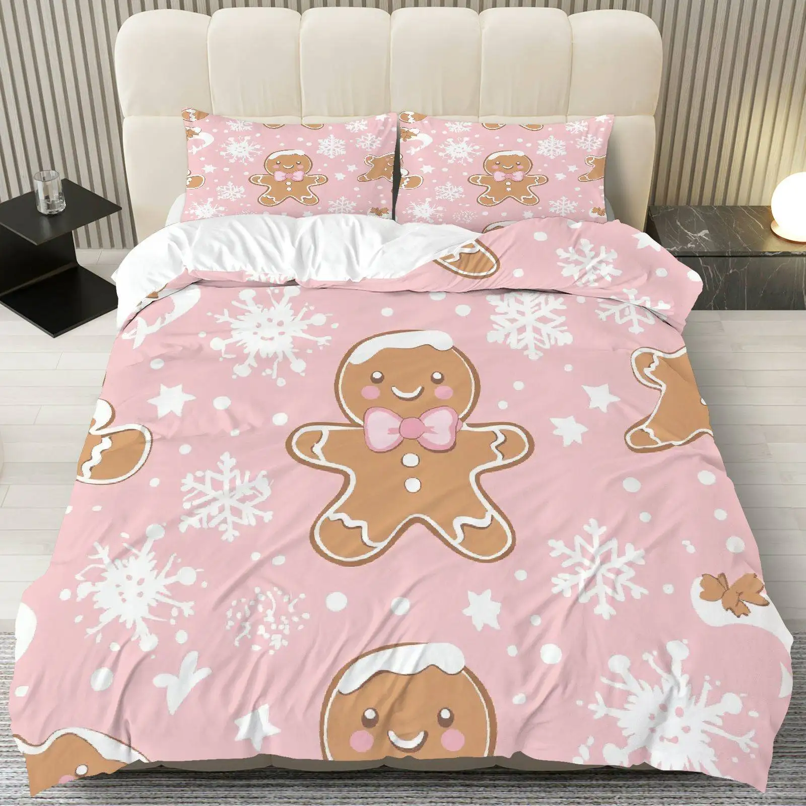 ensemble-de-housse-de-couette-rose-flocon-de-neige-en-pain-d'epice-3-pieces-design-de-dessin-anime-mignon-fermeture-a-glissiere-polyester-lavable-en-machine-toutes-saisons
