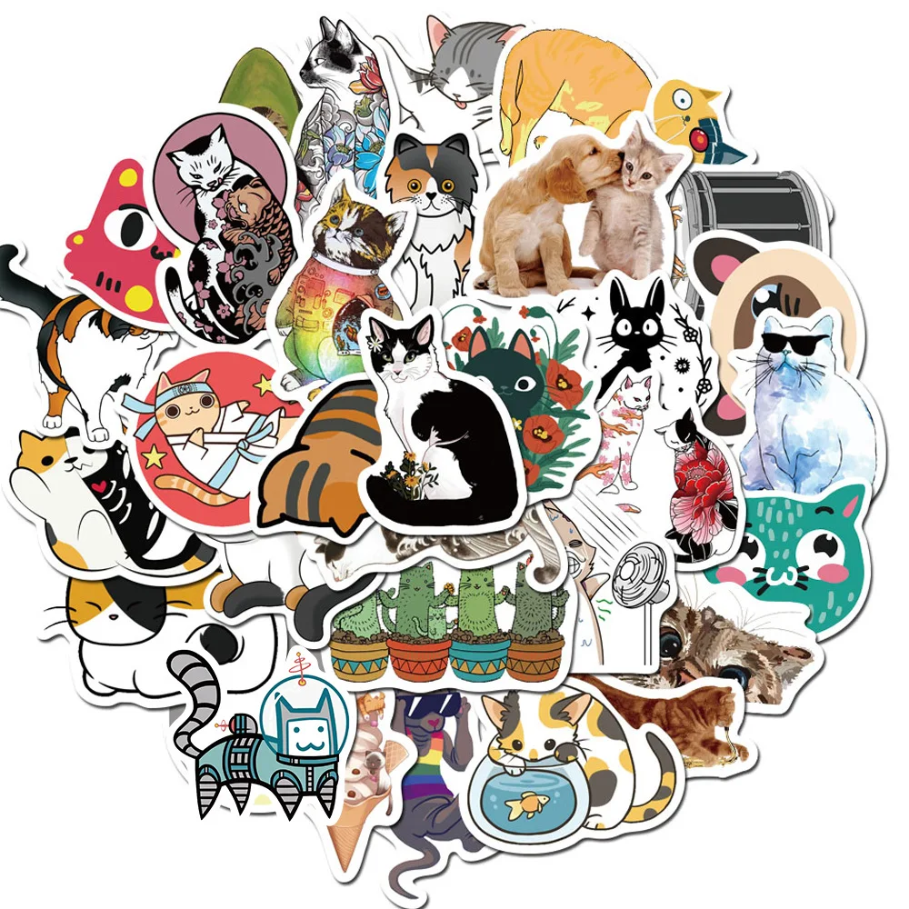 Imagem -02 - Waterproof Cartoon Cat Graffiti Adesivo Adesivos Decorativos Estéticos Apto para Bagagem Telefone Laptop Guitarra Copo Scrapbook Crianças 10 Pcs 30 Pcs 50 Pcs