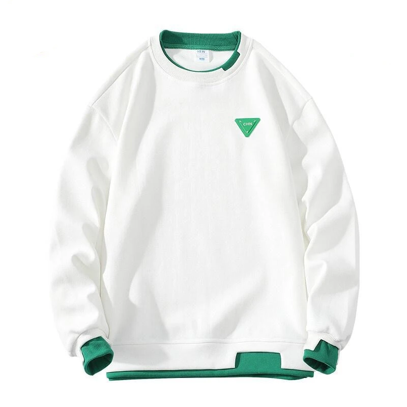 

2025 New Spring Autumn Men's Trendy Brand Fake Two-Piece Casual Simple Youth Long Sleeve Base Top