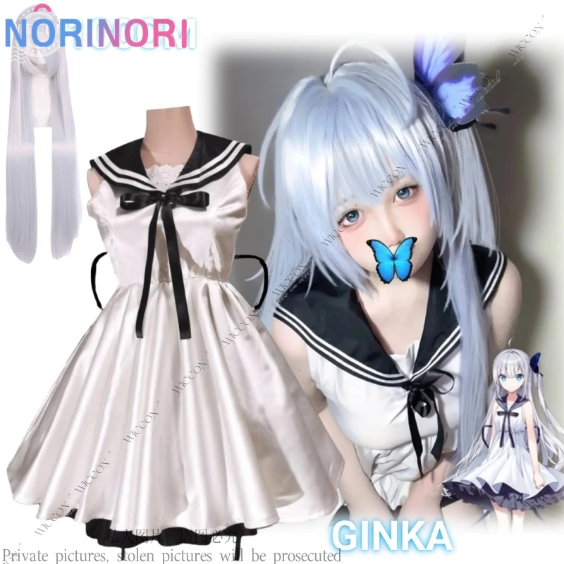 GINKA-Cosplay anime com vestido de peruca para mulheres, peruca longa prata 100cm, estrela cadente, roupa diária, festa de Halloween, terno marinheiro