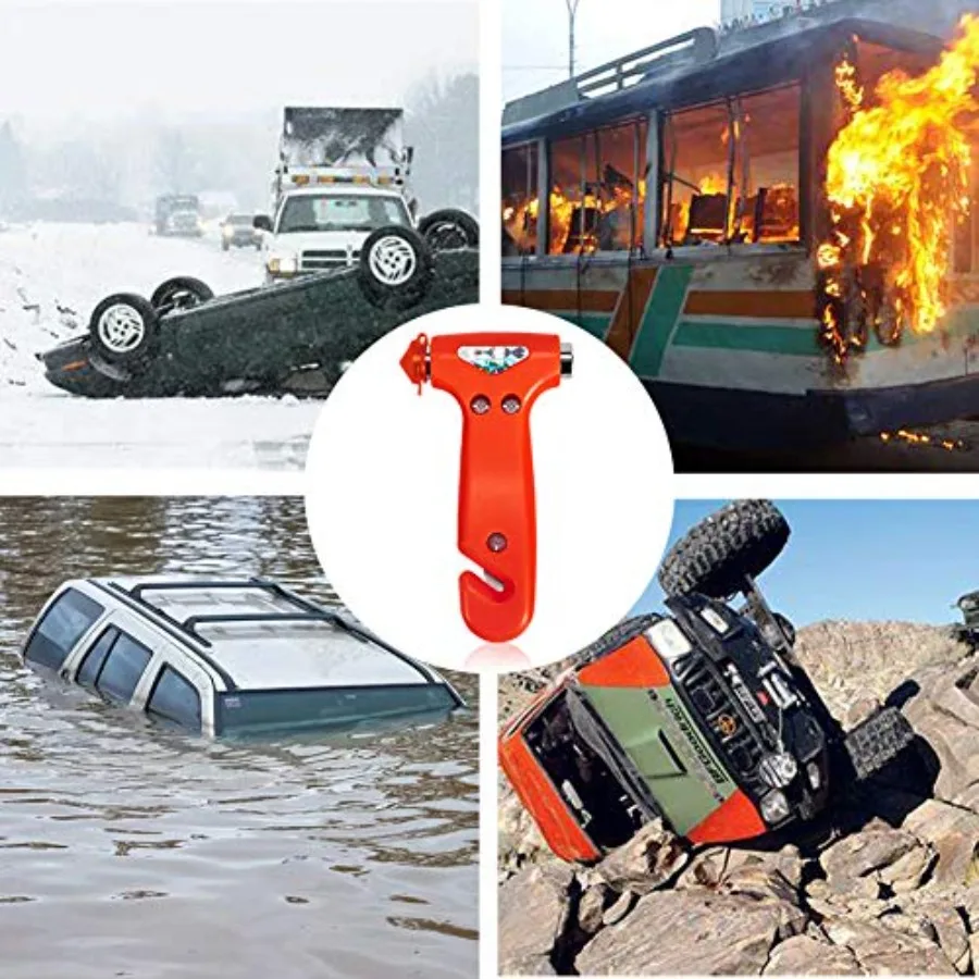 Martello di sicurezza per auto da 2 pezzi Taglierina per cintura di sicurezza Martello di fuga di emergenza automatica con interruttore per vetro per finestra e taglierina per cintura di sicurezza sorprendente Re