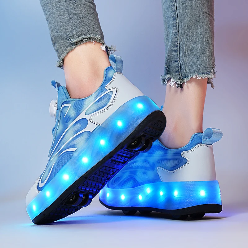 Fashion 4 Wheels Led Light USB Charging Glowing Sneakers For Kids Boys Girls Childrens Baby Roller Skates Sport Skateboard Shoes