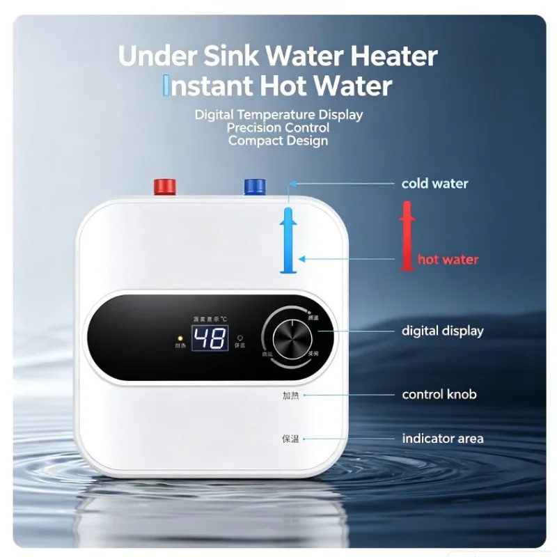 Mini Electric Water Heater Digital Display Single Knob Under‑Sink Heater For Home Bathroom Kitchen Shower Custom Wholesale