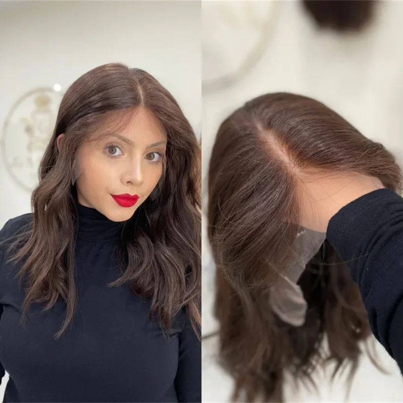 High Quality Chocolate Brown Wig 13x4 Middle Part Wavy Natural Looking Synthetic Heat Resistant Fiber Lace Front Wigs for Women