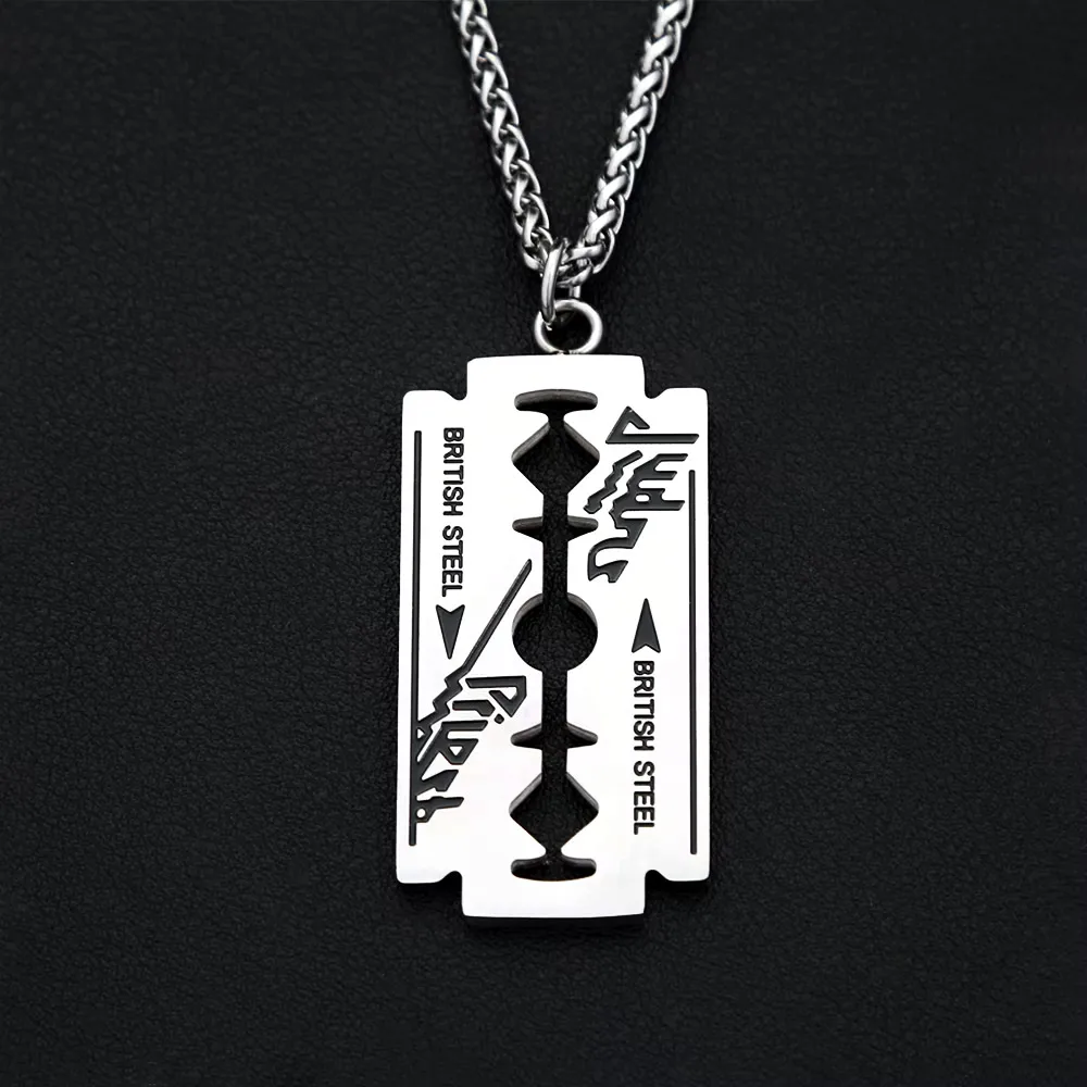 Punk Razor Blade Stainless Steel Pendant Hollow Out Razor Tag  Necklace Unisex Gothic Rock Street Fashion Men Jewelry Wholesale
