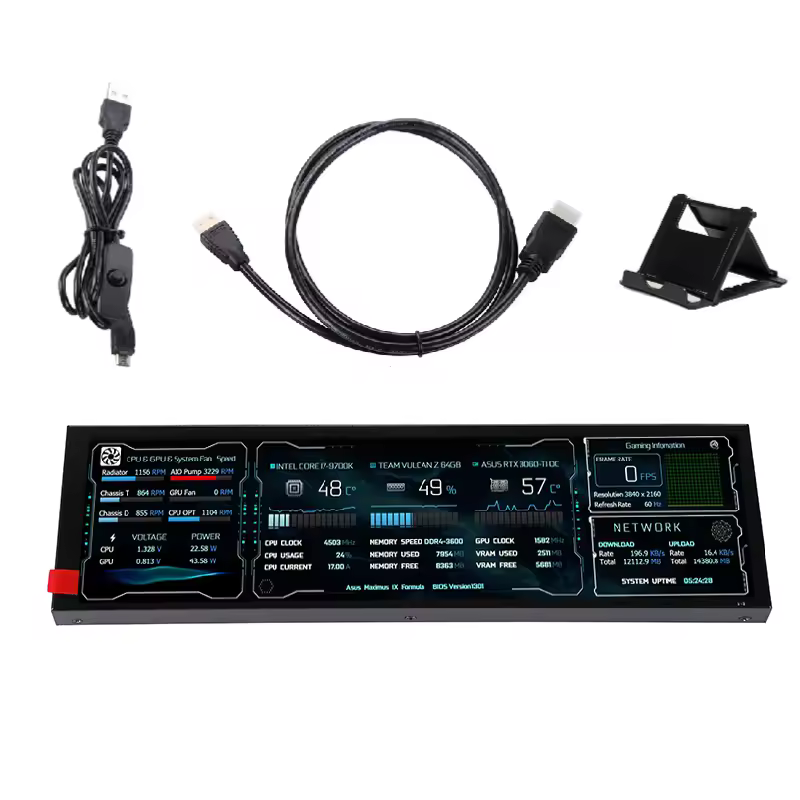 Nova tela lcd de tira longa 8.8 Polegada 1920*480 HD-MI placa de driver monitor secundário aida64 sub display cpu gpu ssd informações