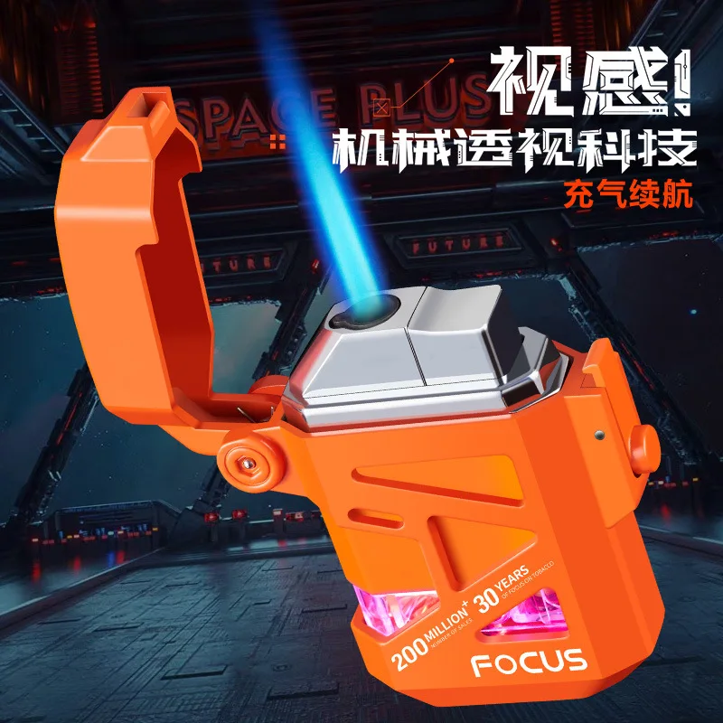 Fashionable, cool and unique lighter - metal material, mecha-style ignition device, windproof with light, gift, outdoor tool