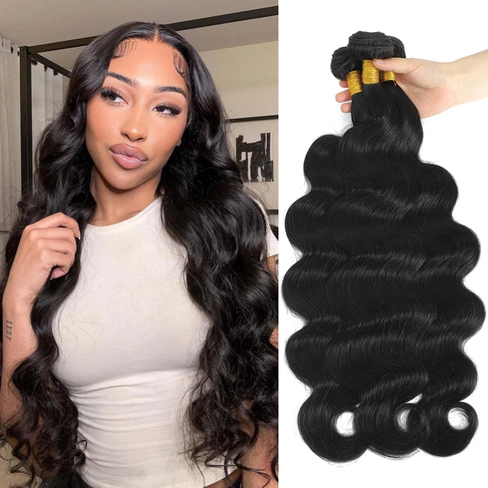 

4 Bundle Deals Body Wave Bundles Hair Extensions Human Hair Weaving Peruvian Remy Weave Bundles 1/3/4 Bundle Raw Hair Soft Double Weft Natural Black