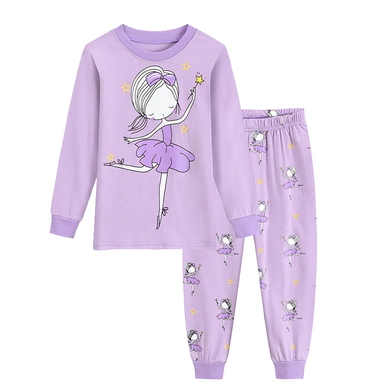 Little Hand Toddler Girls Pajamas Cute Ballerina Dancer Print Long Sleeve Cotton Home Clothes Autumn Winter 2pcs Pjs for 2-7T