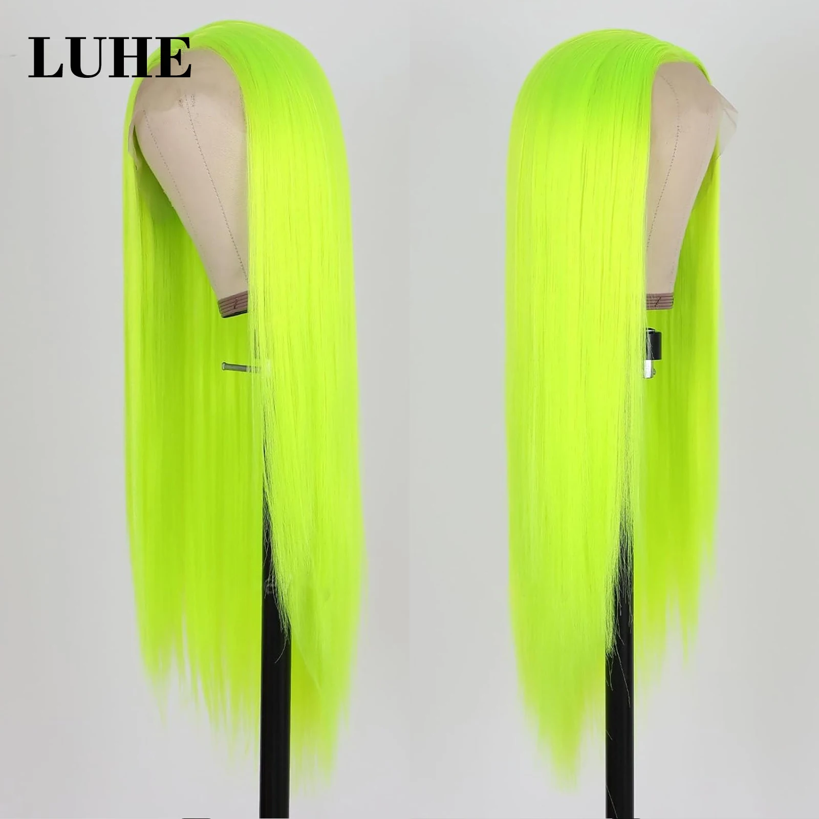 Fluorescent Neon Green 13x3 Lace Front Wigs For Black Women Bright Yellow Cosplay Long Straight Synthetic Hair Lace Frontal Wigs