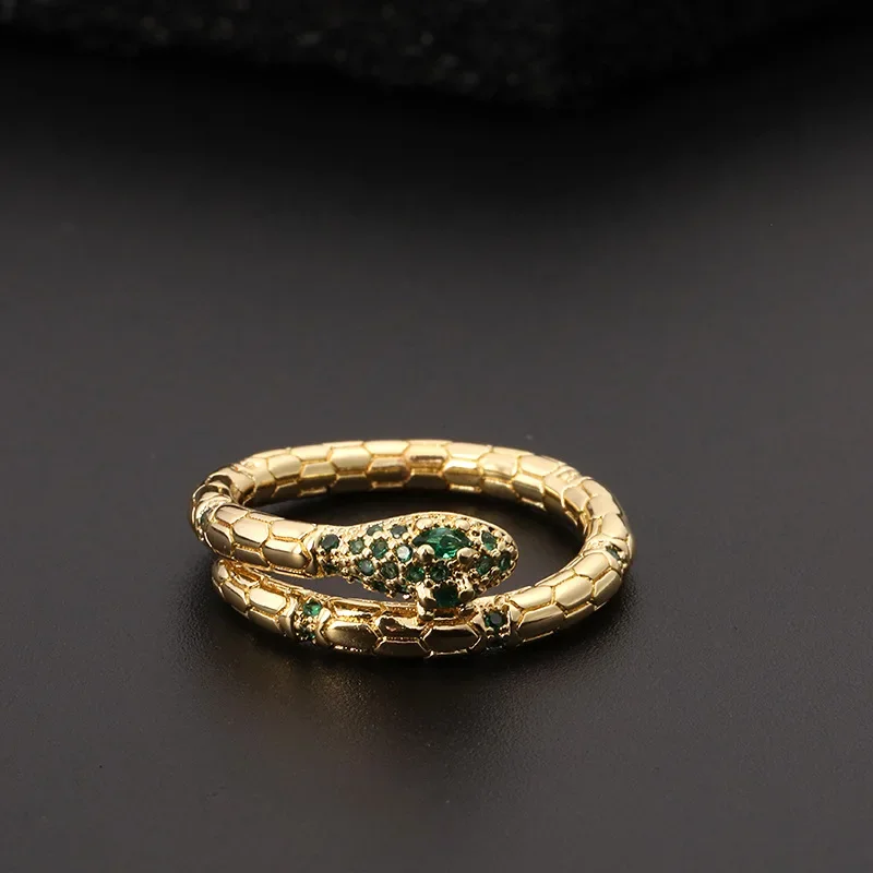 Classical Green Crystal Snake Adjustable Rings for Women Fashion Brand Jewelry Stainless Steel Zirconia Animal Rings Gift