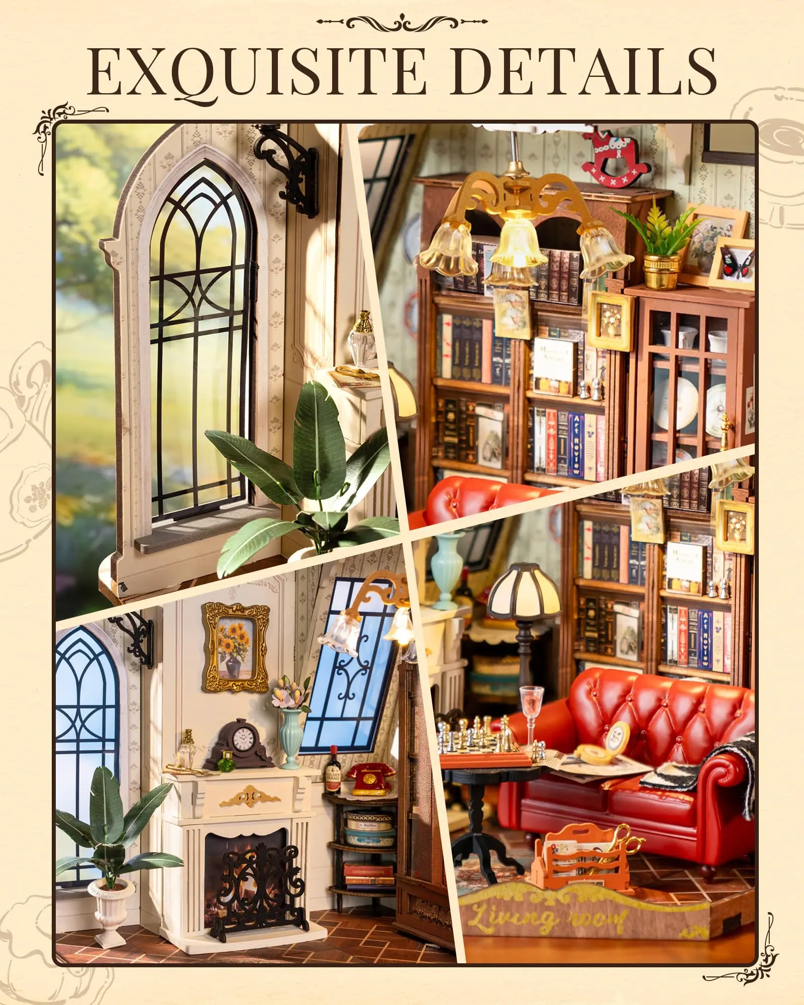 บ้านตุ๊กตาไม้ Robotime Rolife รุ่นห้องนั่งเล่นของแคทเธอรีน พร้อมเฟอร์นิเจอร์ ชุดประกอบเองสำหรับเด็กและผู้ใหญ่