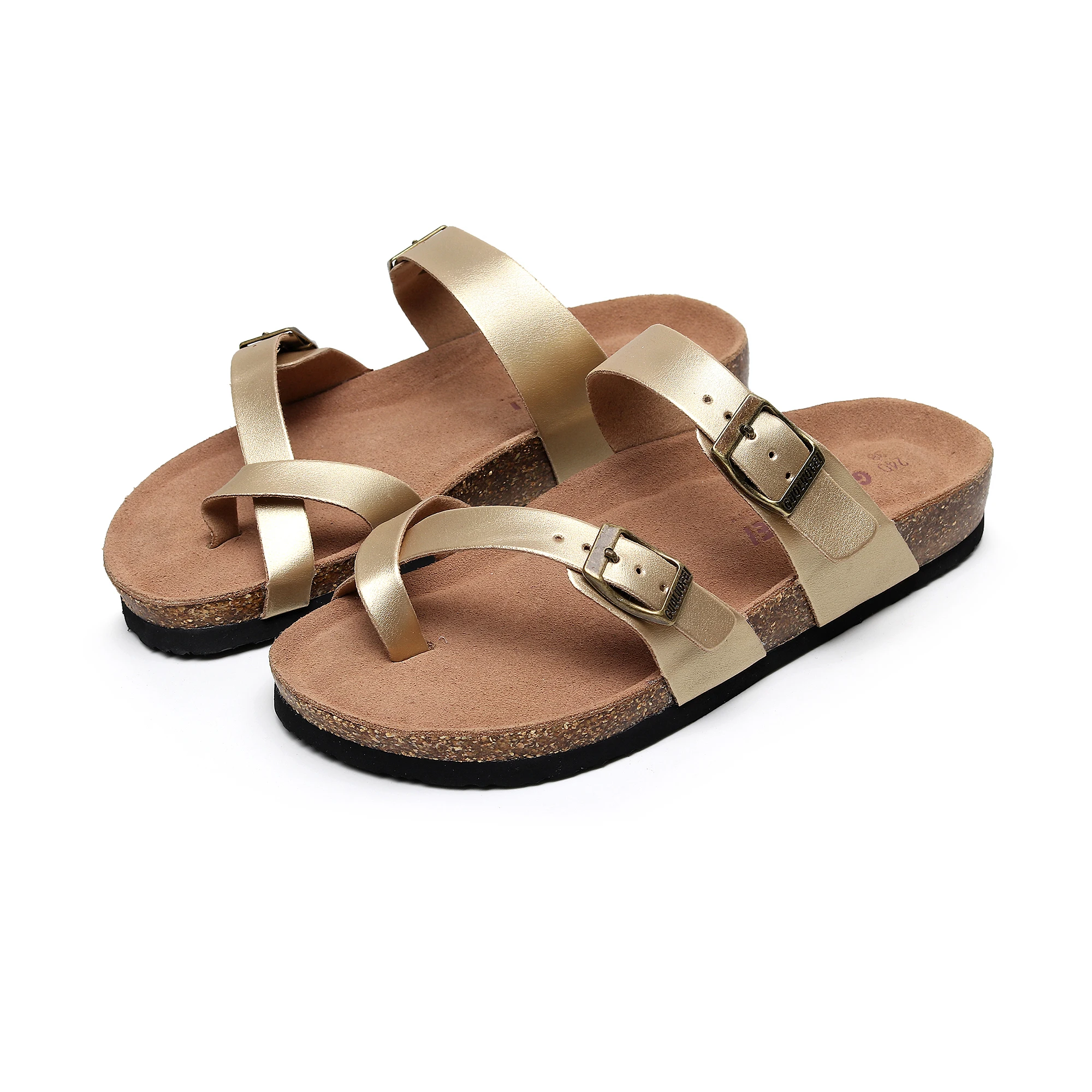 

Women's PU Flip Flop Sandals Summer Vintage Slide-on Flat Cork Slippers, Soft Outdoor Footwear