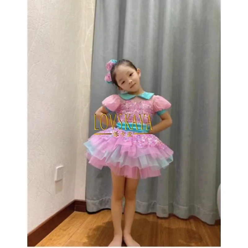 Traje de actuación de falda esponjosa para niña, traje de baile de lentejuelas, falda de princesa, traje de baile, nuevo