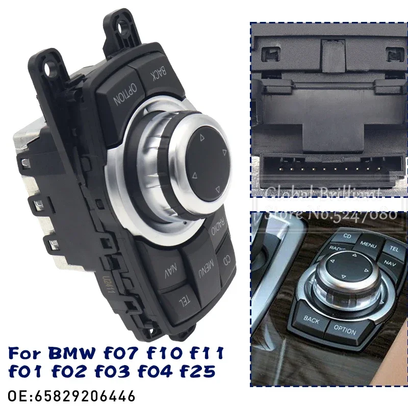 10pin Media Multifunctional Button Switch Controller 65829206446 Multi Media Control Knob for BMW F07 F10 F01 F02 65829206444