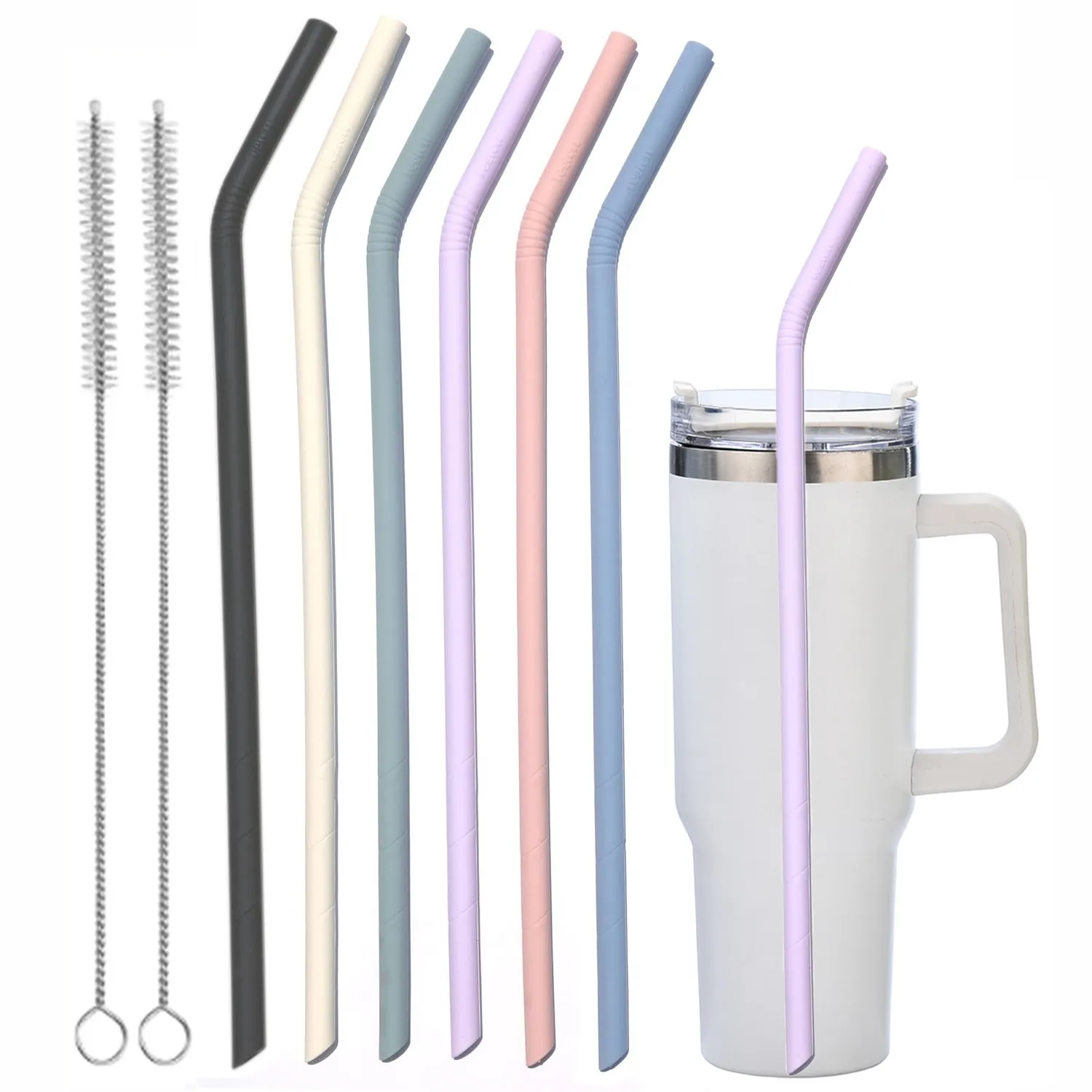 6 Pastel Color 14” Extra Long Silicone Replacement Straw for 40 oz Cup,Drinking Straw for Quencher Tumbler,1Gallon Water Bottle