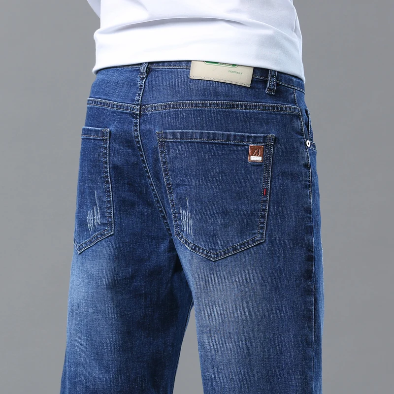 الرجال السراويل الصيف مستقيم الدنيم السراويل الأزرق الأعمال موضة مكتب جينس قصير غير رسمي القطن الرجال الملابس تمتد السراويل الجديدة