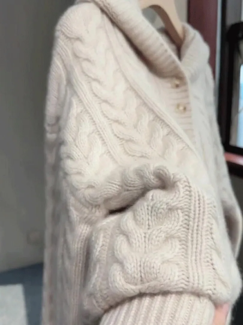 韓国風スリーブゆったりロングスリーブレディースニット帽子コートツイストデザイン冬セーターカジュアルトップファションセンセーション