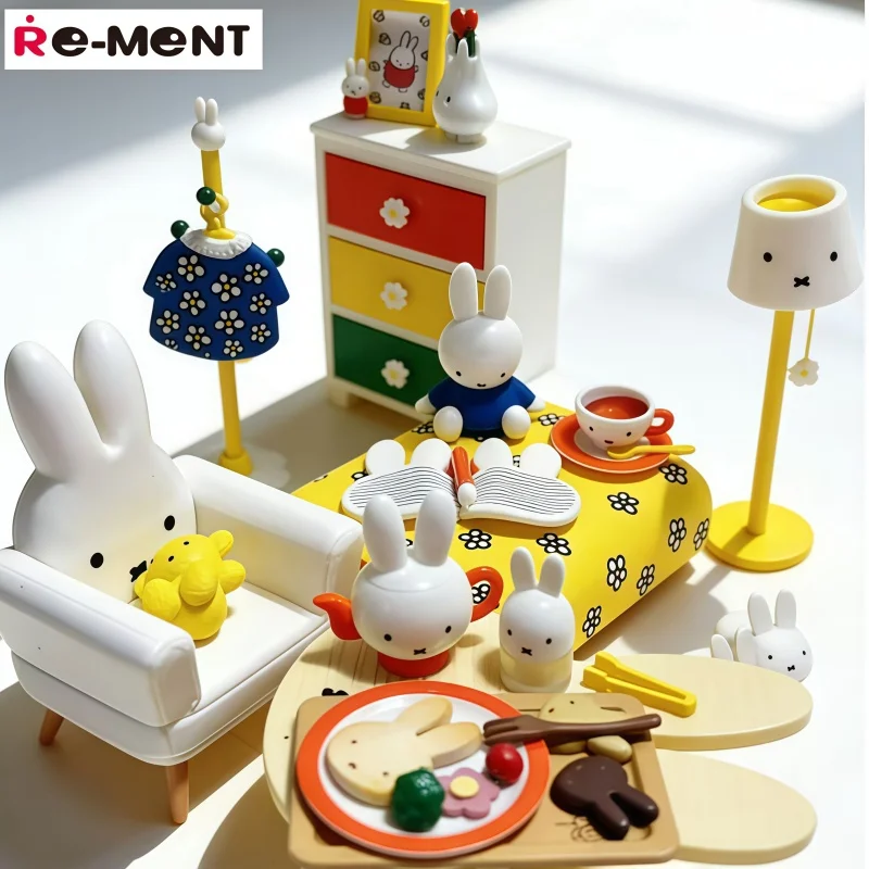

Original Re-Ment 8pcs Miffy Living Bedroom Series Baby Room Picnic With Miffy Sweets Shop Miniature Food Toy Model Ornament
