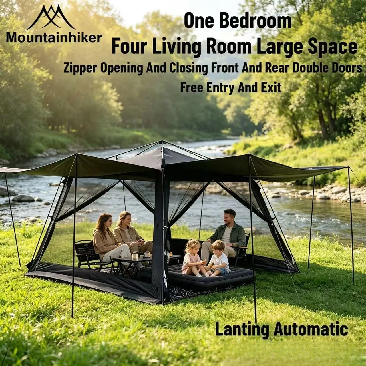 MOUNTAINHIKER 6-15Person Outdoor Camping Mosquito Net Automatic Tent Waterproof Silver Glue Anti-ultraviolet Beach Picnic Awning