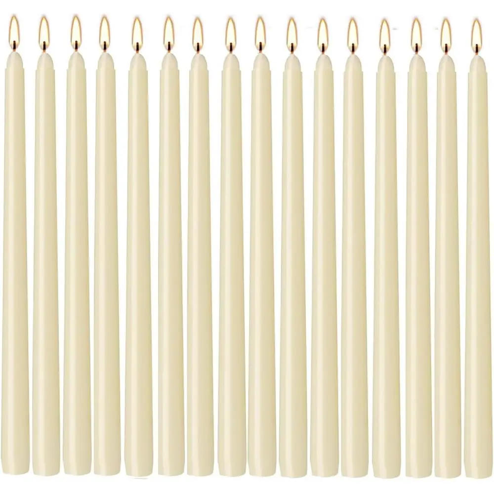16-Pack Taper Candles, 7-8 Hours, Unscented, Dripping, 4/5 x 10 Inches, Ideal for Christmas, Valentine's Day, Parties, and Home