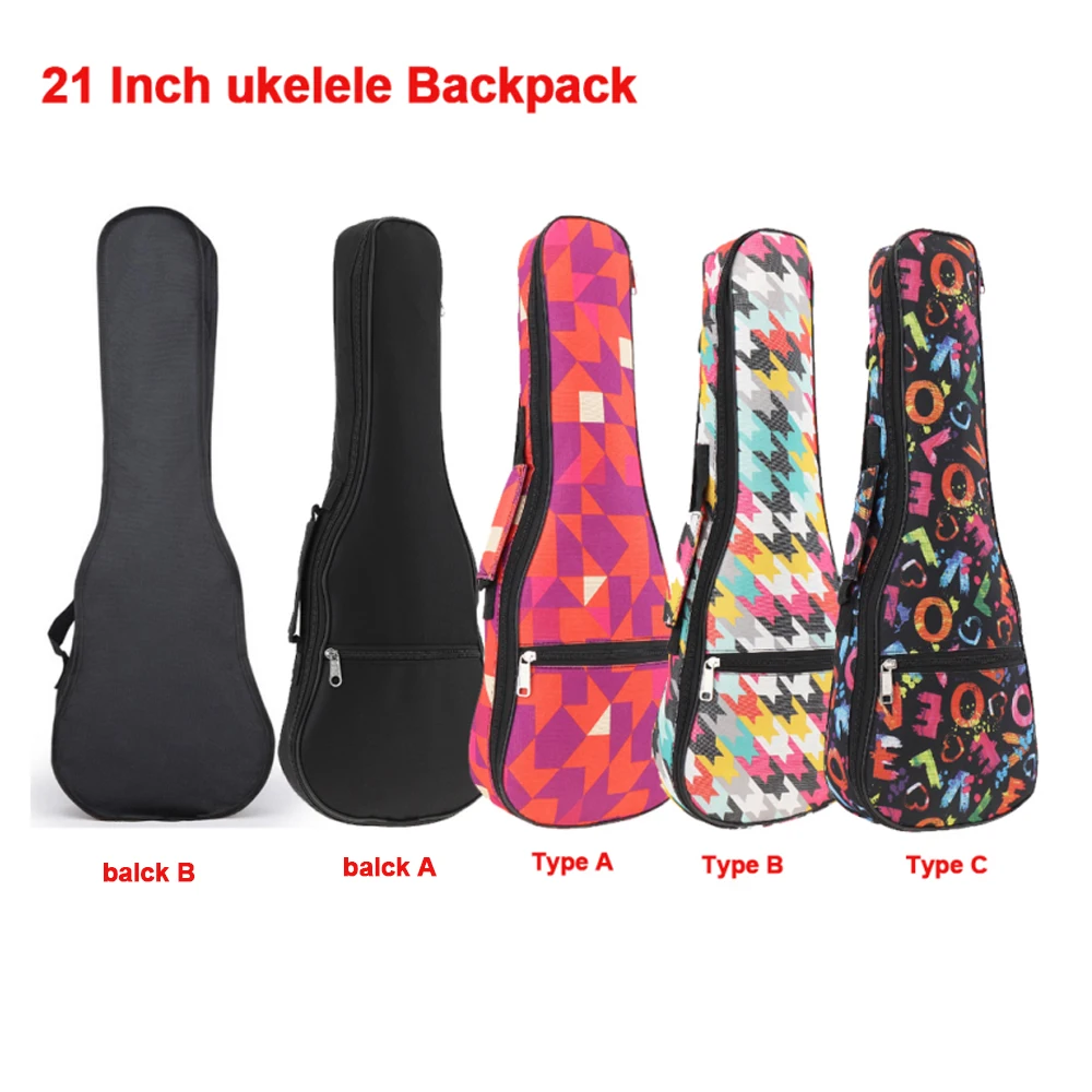 21 Inch Black Portable Ukulele Bag Soft Case 600D Oxford Fabric Monolayer Bag Single Shoulder Backpack Padded