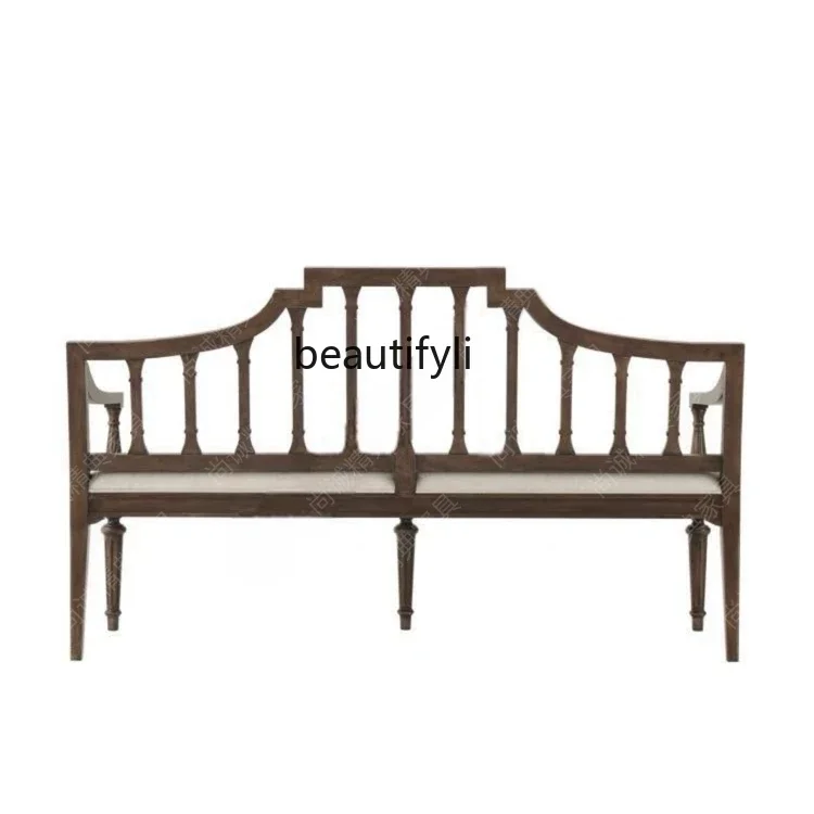 

HFrench rural retro solid wood double triple sofa simple living room balcony small apartment leisure sofa chair