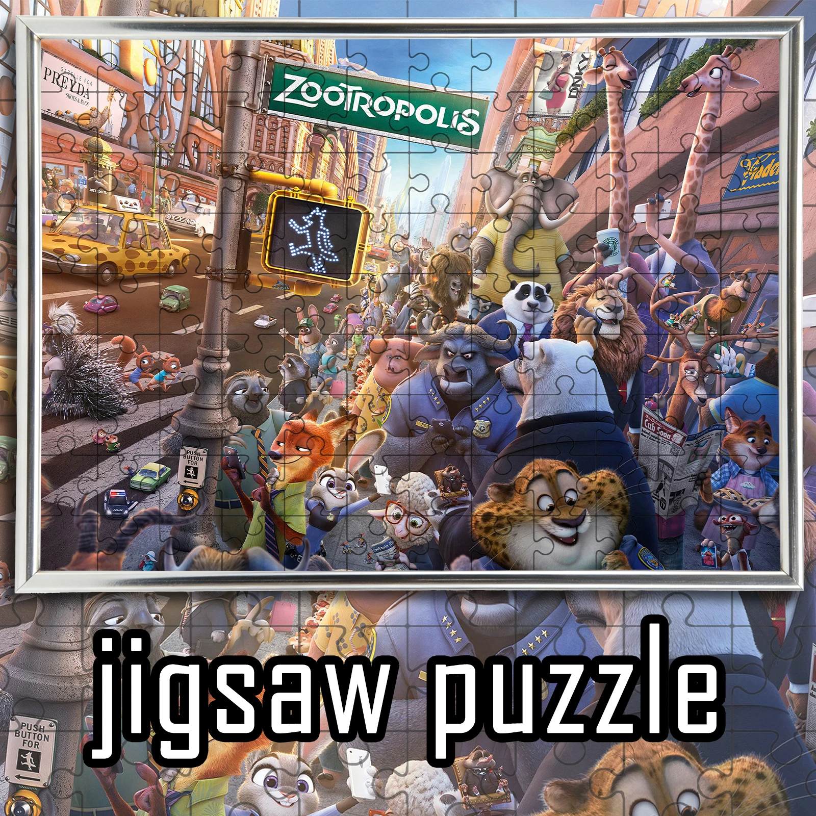 

Zootopia City Street Full Cast Wooden Jigsaw Puzzle - Classic Disney Movie World Collectible for Fans