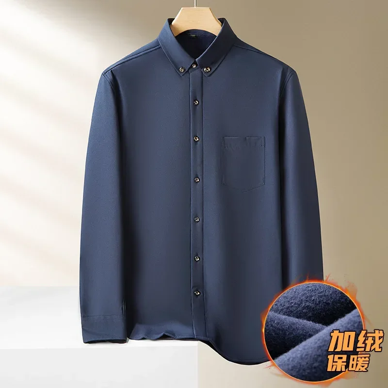 Large Size Men's Plus Velvet Shirts 10XL Winter Business Casual All-match Long-sleeved Shirts Oversized Solid Color Black Tops