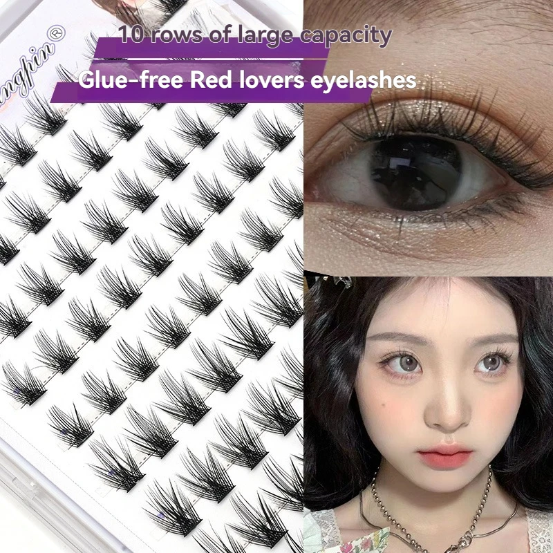10 rows of red lotus artificial eyelashes are lightweight, soft, and easy to wear without glue after repeated use