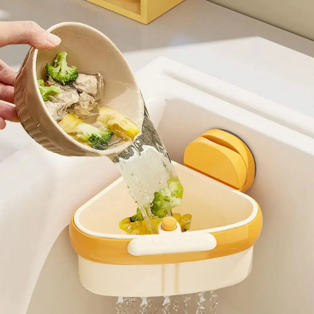 Removable Plastic Sink Drainage Basket Press-Type Bottom Release Corner Press Design Food Scraper Basket Triangular Shape